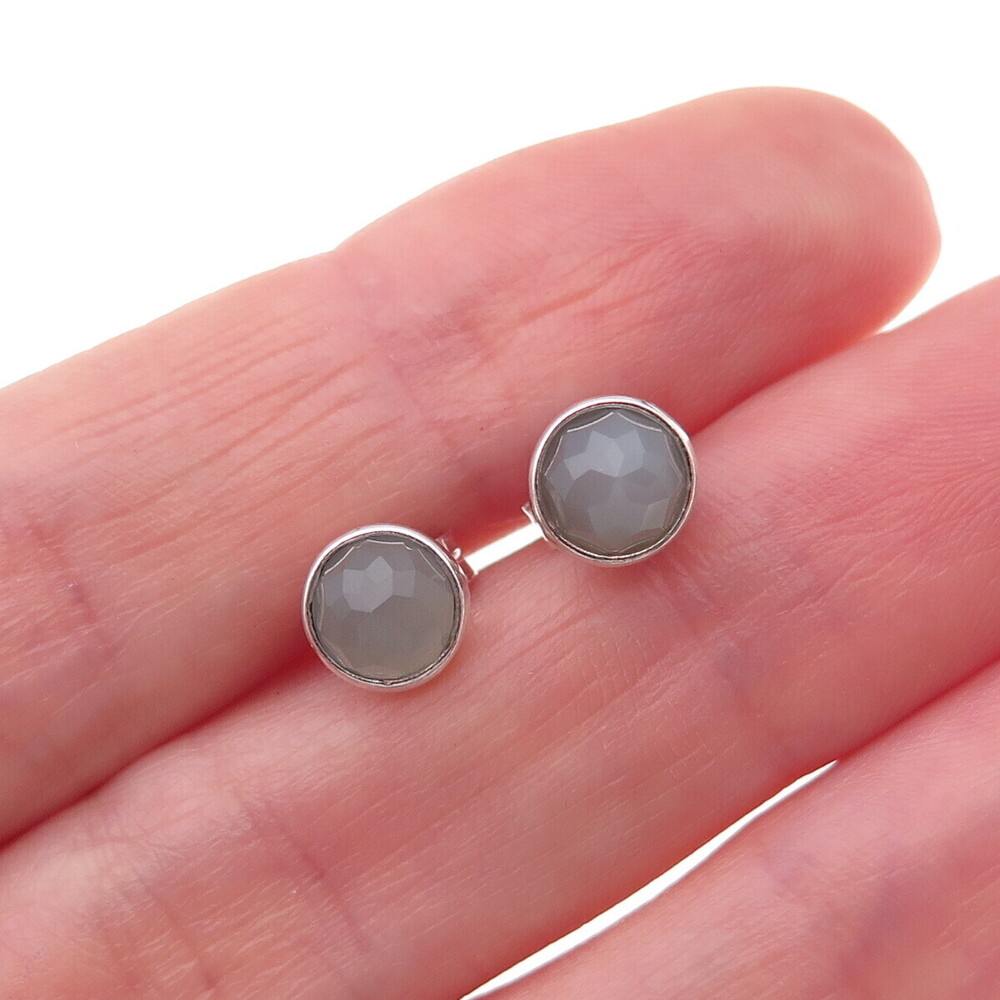 Pandora Sterling Silver Real Gray Moonstone June Birthday Blooms Stud Earrings
